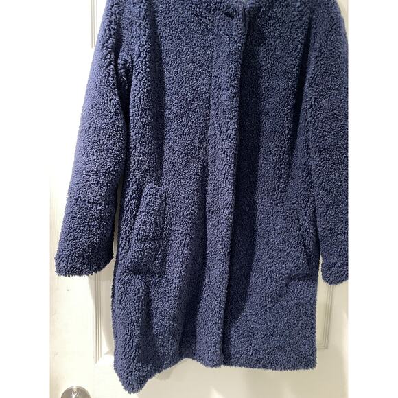 Gap Sherpa Teddy Bear Navy Blue Lined Coat Jacket Full Zip Long Sz XS A001518 - Picture 3 of 13